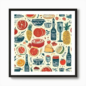 Foodie Traveler A Delicious Pattern Featuring Iconic Dishes From Different Countries Art Print