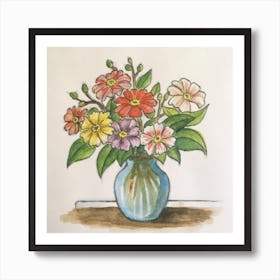 Bouquet of flowers inside a vase. Abstract artistic drawing 14 Art Print