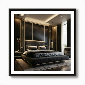 A High End Luxury Bedroom With Black Décor Art Print