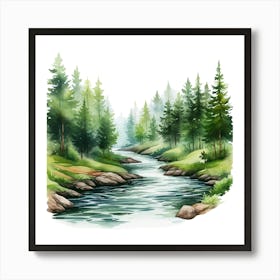 Watercolor Forest Landscape 1 Art Print