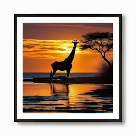 Giraffe At Sunset Art Print