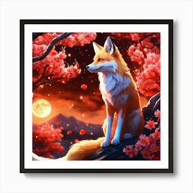 Fox In Cherry Blossoms 1 Art Print