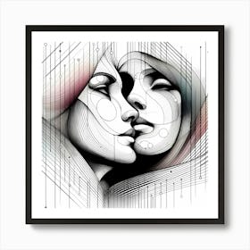 Female Love - Abstract Line Art Illustration 249 Art Print