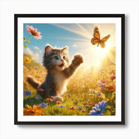 Kitten Playtime Wall Print Art A Charming Depiction Of A Playful Kitten, Perfect For Delighting Cat Lovers And Adding A Touch Of Whimsy To Any Space Art Print