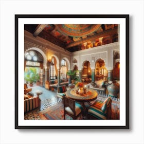 The dining hall in the middle of a traditional Moroccan house Art Print