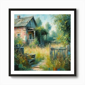 Old House In The Countryside, Acrylic Painting Style Art Print