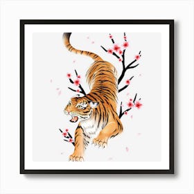 Tiger Japanese Cherry Blossom Flower Vintage Sakura Art Print