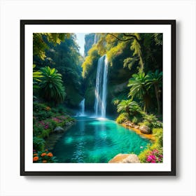 Majestic Waterfall In A Hidden Valley Art Print