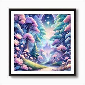 A Fantasy Forest With Twinkling Stars In Pastel Tone Square Composition 236 Art Print