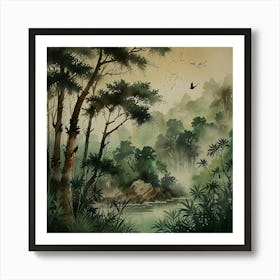 Leonardo Lightning Xl Watercolor Art Chinese Painting With Bir 3 Art Print