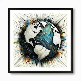 Earth Globe - Abstract Line Art Illustration 95 Art Print