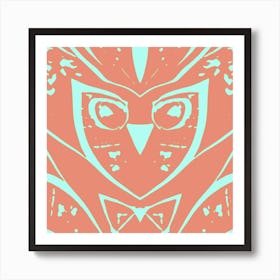 Abstract Owl Warm Orange And Duck Egg Blue Art Print