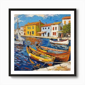 Van Gogh Style: Fishing Boats in Saintes-Maries-de-la-Mer Series 2 Art Print