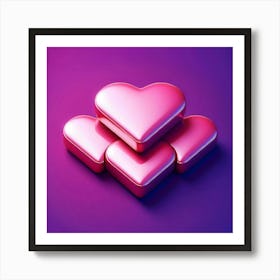 3d Rendering Of Pink Hearts Art Print