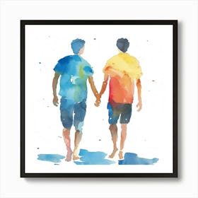 Watercolor Gay Couple Holding Hands 171 Art Print