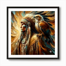 Native American Indian Male With Hawk Art Print