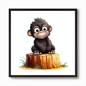 Cute Gorilla Sitting On A Stump Art Print