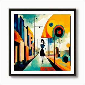 Woman Walking Down The Street Art Print