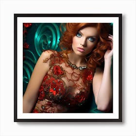 Beautiful Woman In Red Dress Photo Art Print