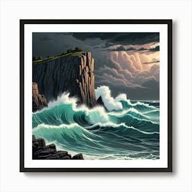 Wave Crashing On Rocks In The Ocean Art Prints (1) Art Print