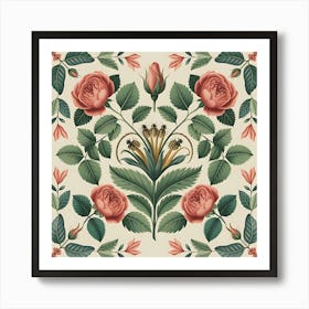 Roses And Leaves Art Print