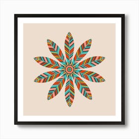 PETAL MANDALA Mid-Century Modern Scandi Folk Floral in Vintage Retro Colours on Cream Art Print