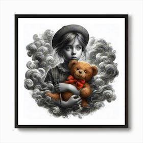 Little Girl With Teddy Bear 4 Art Print