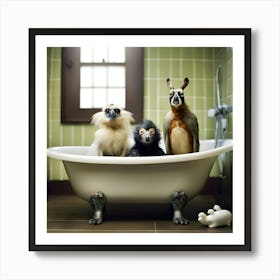 Funny Animals In Bath Art Print