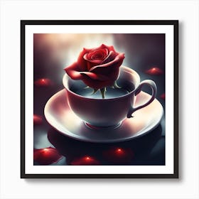 Red Rose In A Cup Art Print