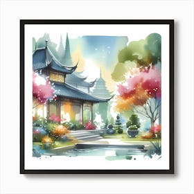 Watercolor Chinese Garden Art Print