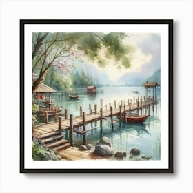 Watercolor Of A Wooden Pier Poster