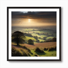 Sunset Over A Field Art Print