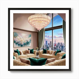 Living Room With Chandelier Art Print