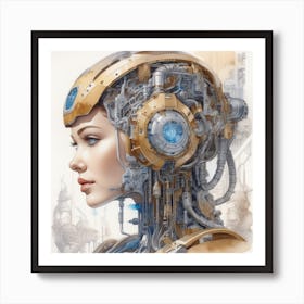 Girl With A Robot Head Art Print