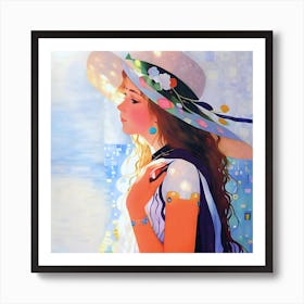 Girl With Flowered Hat Art Print