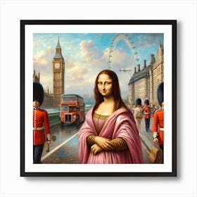 Mona Lisa Travels to London to See the Eye and Big Ben with British Guards Art Print