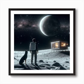 Man On The Moon With His Dog Art Print