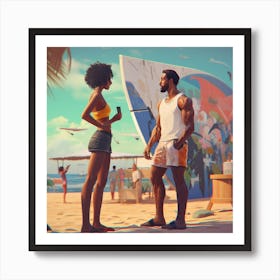 Man And Woman On The Beach Art Print