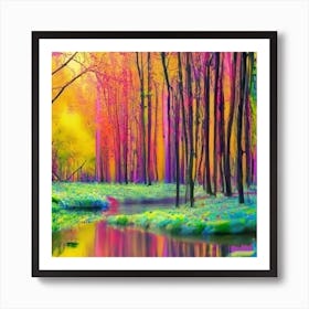 Rainbow Forest With River Art Print