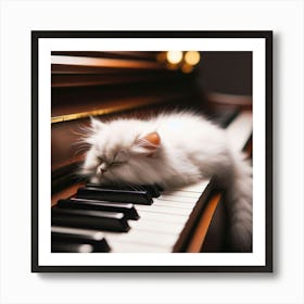 Cat Sleeping On Piano 2 Art Print