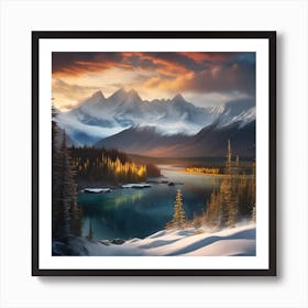 Sunset Over Lake Art Print