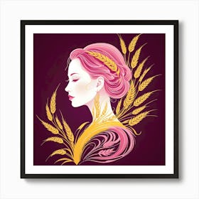 The Woman of Wheat, Yellow, Pink and Burgundy Art Print