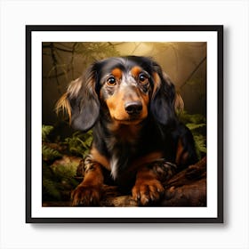 Dachshund In The Forest Photo Art Print