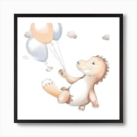 Dinosaur Flying With Balloons Watercolour Nursery Art Print