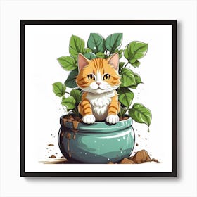Cat In A Pot 2 Art Print