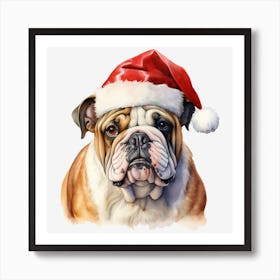 Bulldog With Santa Hat Art Print