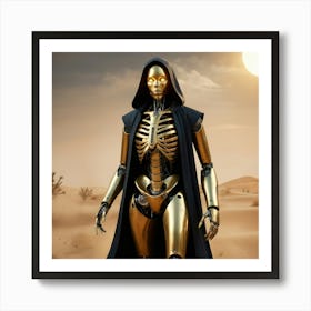 Humanoid Robot With A Golden Metallic Exoskeleton Art Print