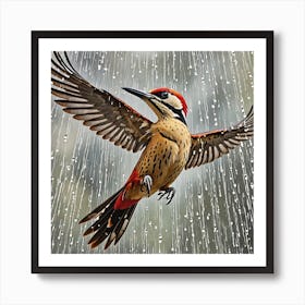 Woodpecker In The Rain 3 Art Print