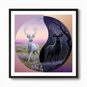 Yin Yang Deer 2 Art Print