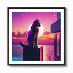 Cat At Night Art Print